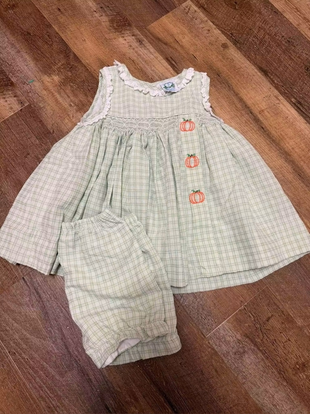 Southern Taters Sage Gingham Pumpkin Bubble Short Set